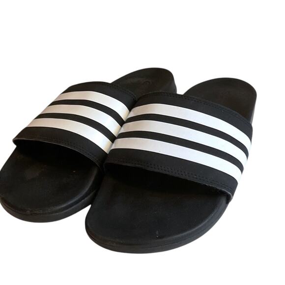 Adidas Sandals Men’s Size 8 Black White Striped Slip on Athlete Sport Shower - Picture 2 of 6